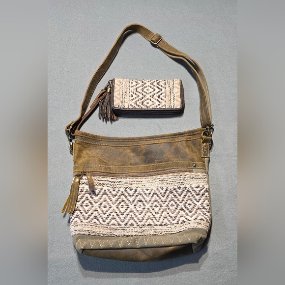 Myra Bag Handbags - Myra Bag With Matching Wallet Boho Chic Brown and Cream Shoulder Bag Set
